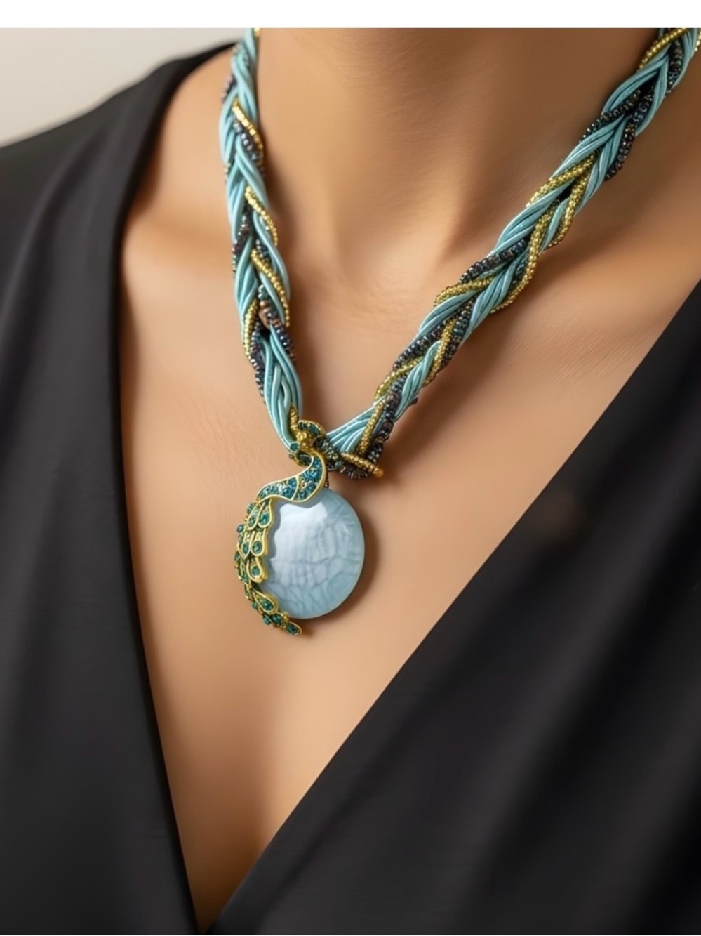 SALE GOING FAST! Fashion Jewelry Turquoise & Gold Peacock Pendant Necklace